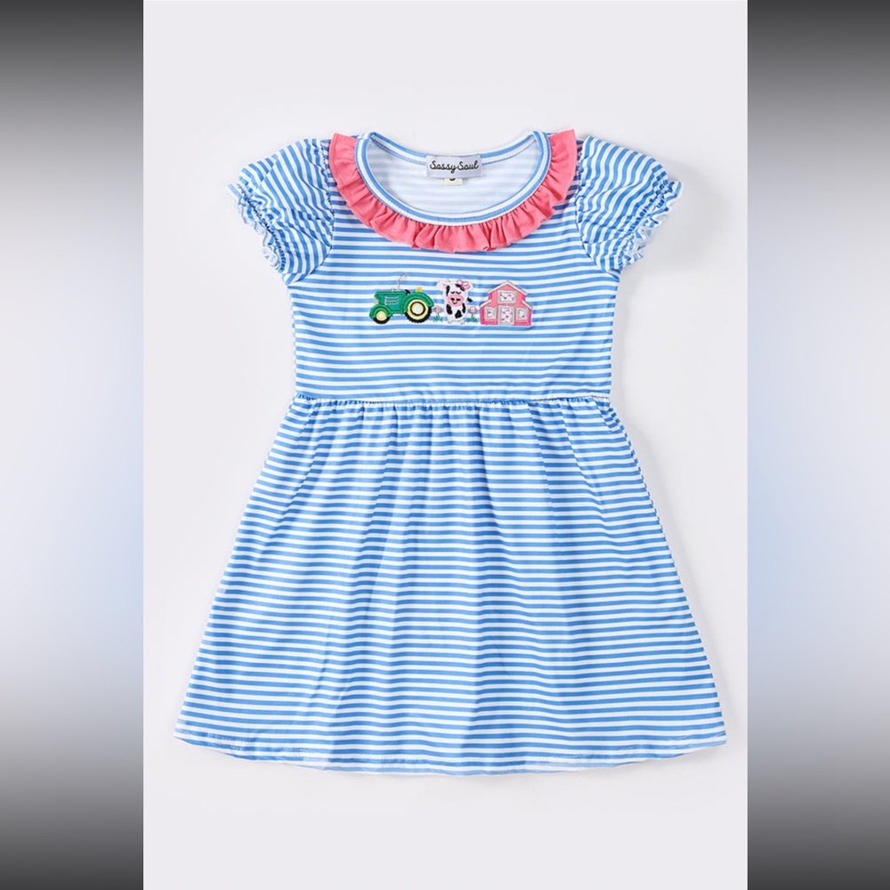 Adorable Blue and Pink Striped Kids Dress